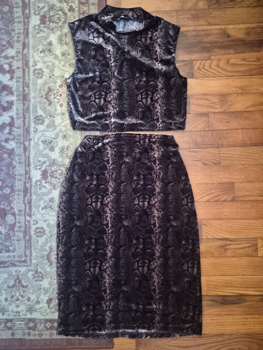Upcycled Snake-Print Velvet Midi Two-Piece Set